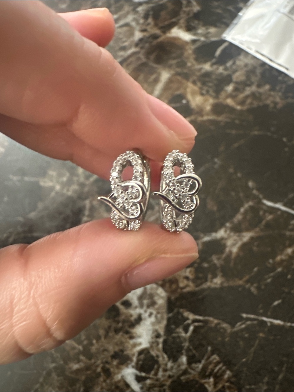 Sparkling Silver Heart Hinge Earrings - Clear Crystal Accents